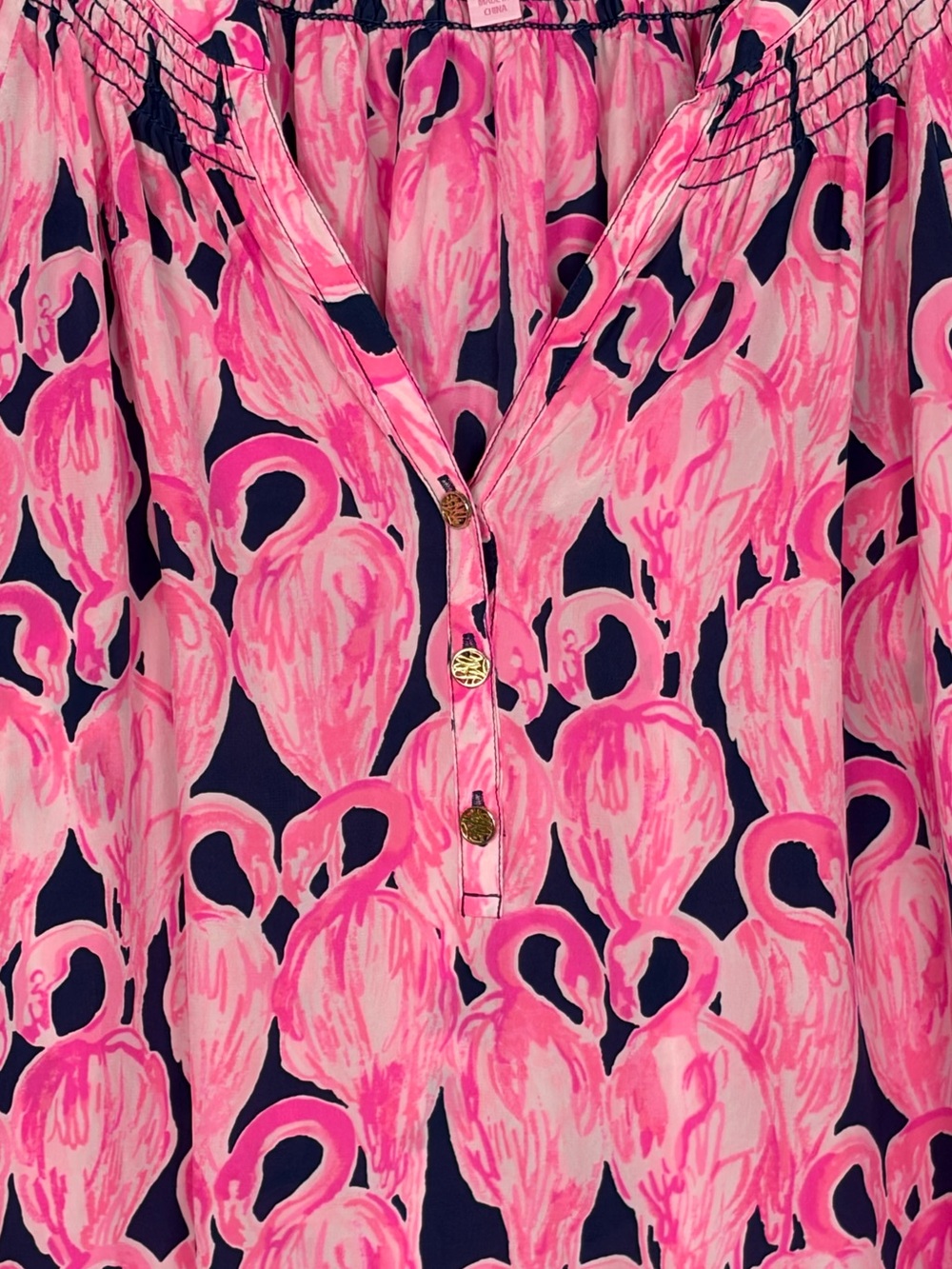 Lilly Pulitzer Elsa Silk Blouse in High Tide Via Amor (Flamingo) Print - Size M - Picture 6 of 9